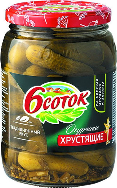 Изображение товара Огурцы 6 соток маринованные хрустящие 680г овощные консервы