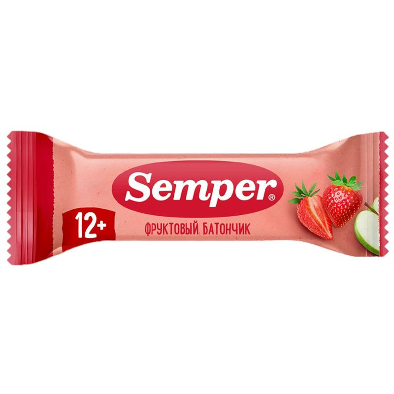 Изображение товара Детский батончик Semper Яблоко и клубника 15г для питания детей раннего возраста