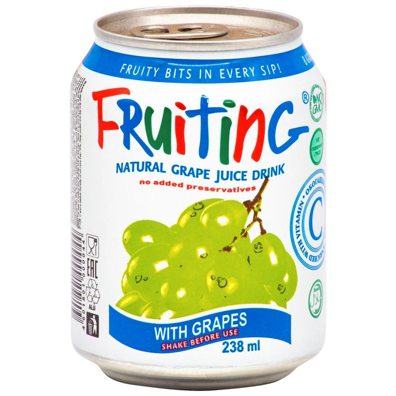 Изображение товара Напиток сокосодержащий Fruiting из виноградного сока с целыми виноградинами 238мл
