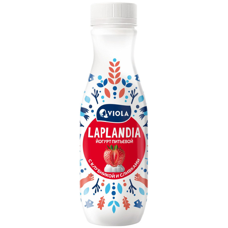 Изображение товара Йогурт питьевой Viola Laplandia с клубникой и сливками 2.5%, 260г