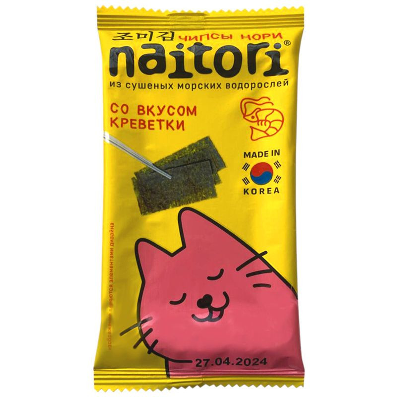 Изображение товара Чипсы Naitori из обжаренных морских водорослей со вкусом креветки, 3г