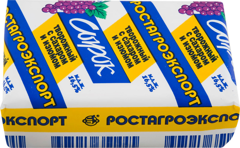 Изображение товара Сырок творожный Ростагроэкспорт с изюмом 16.5%, 90г