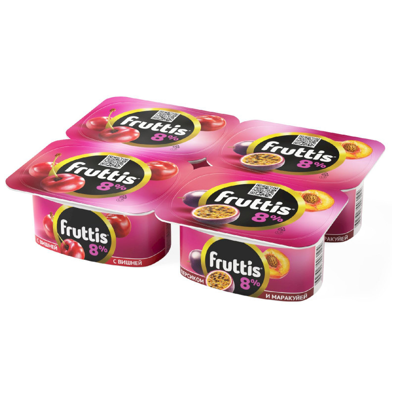 Изображение товара Продукт йогуртный Fruttis персик-маракуйя-вишня 8%, 115г