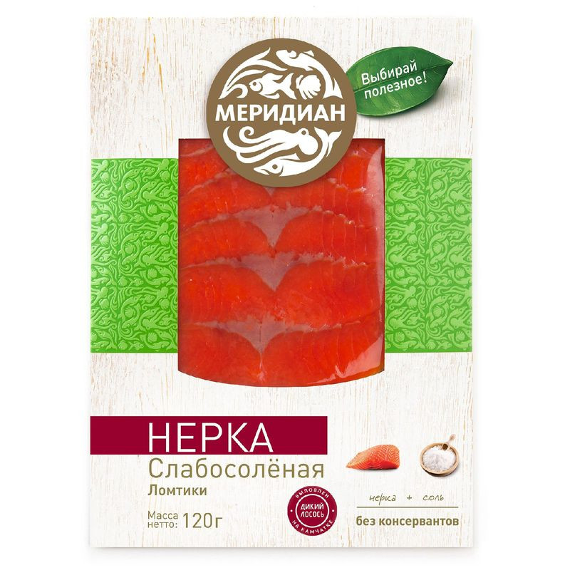 Изображение товара Нерка Меридиан Эко ломтики слабосолёная 120 г - натуральная рыба высокой качества