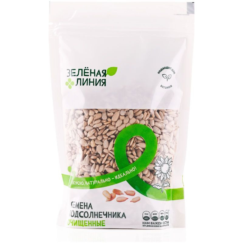 Изображение товара Семена подсолнечника очищенные Зелёная Линия 200г - полезный продукт для перекусов