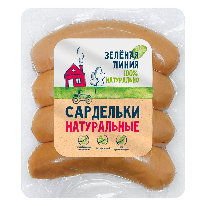 Изображение товара Сардельки варёные натуральные Зелёная Линия 260г свежие и натуральные
