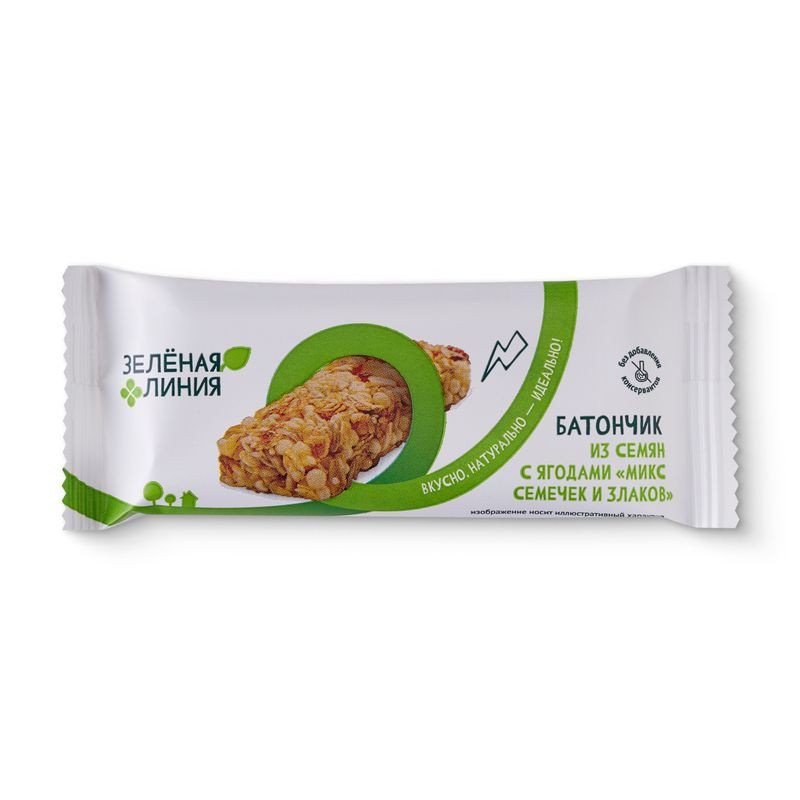Изображение товара Батончик микс семечек и злаков с ягодами Зелёная Линия 30г