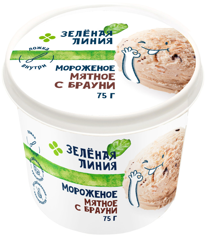 Изображение товара Мороженое сливочное Мятное с брауни 10% Зелёная Линия, 75г