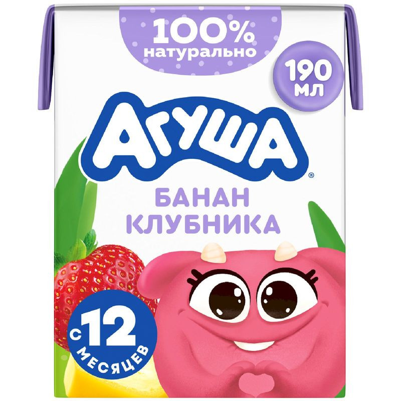 Изображение товара Коктейль молочный Агуша Банан-клубника с 12 месяцев 2%, 190мл