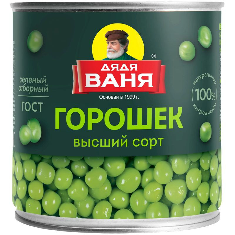 Изображение товара Горошек зелёный Дядя Ваня 400г - свежий овощной продукт высокого качества