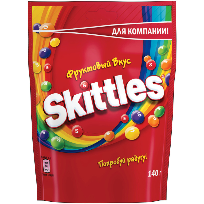 Изображение товара Драже Skittles Фруктовый вкус жевательные в разноцветной сахарной глазури, 140г