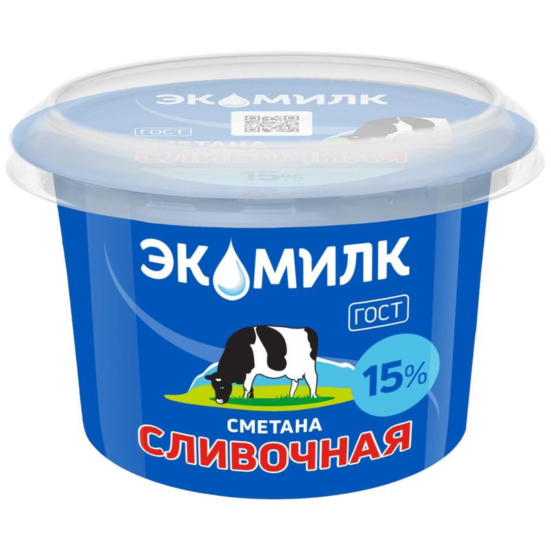 Изображение товара Сметана Экомилк 15% 180г натуральный молочный продукт для кухни