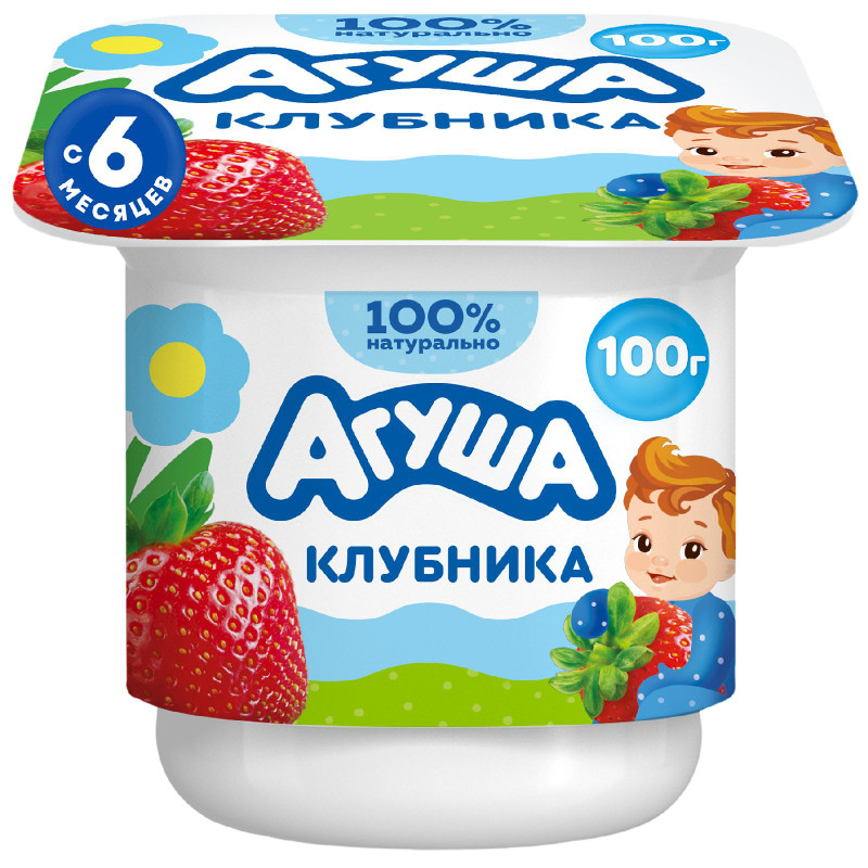 Изображение товара Творог детский Агуша фруктовый с клубникой с 6 месяцев 3,9%, 100г