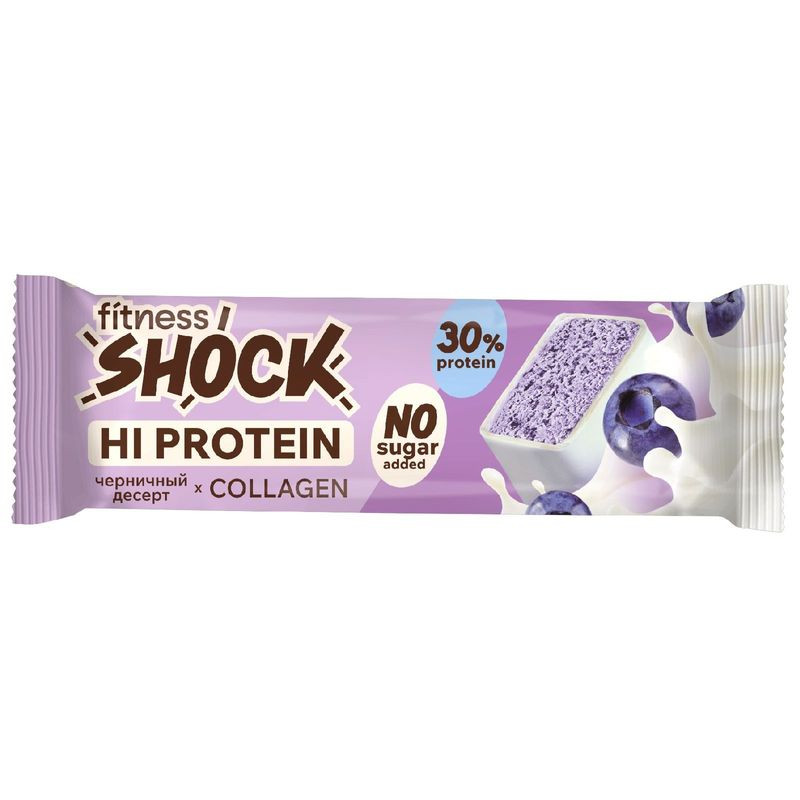 Изображение товара Батончик FitnesShock Черничный десерт глазированный 40г полезный перекус для спортсменов