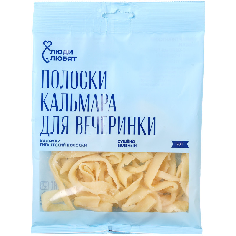 Изображение товара Кальмар гигантский полоски сушено-вяленый Люди Любят, 70г