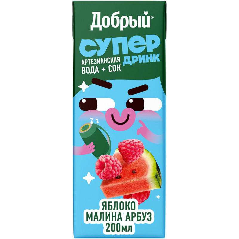 Изображение товара Напиток сокосодержащий Добрый Active kid яблоко-малина-арбуз, 200мл