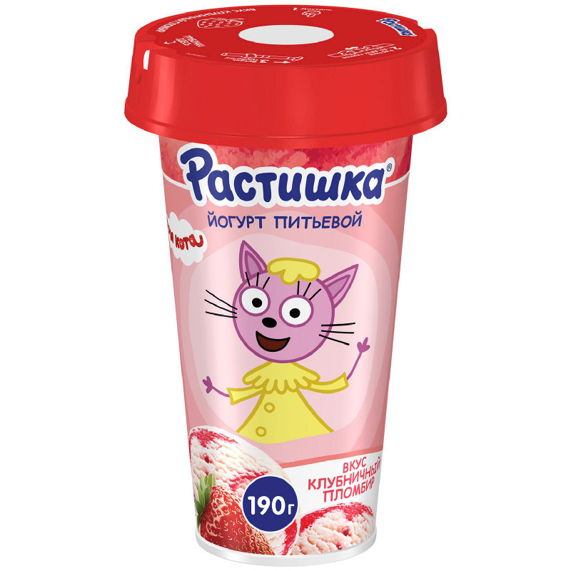 Изображение товара Йогурт питьевой Растишка клубничный пломбир с 3 лет 2.8%, 190г