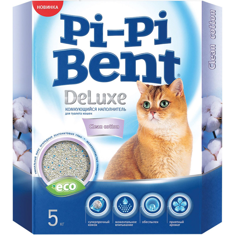 Изображение товара Наполнитель Pi-Pi Bent DeLuxe Clean Cotton 5 кг для уборки и ухода