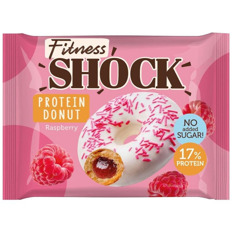 Изображение товара Донат Fitnesshock с малиновой начинкой 70г натуральный белковый продукт для здорового питания