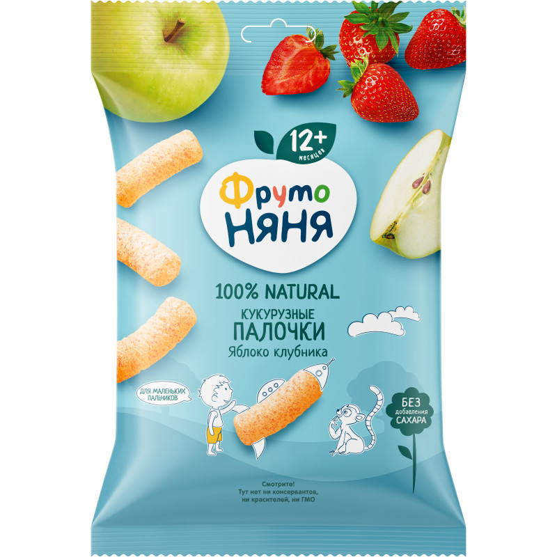 Изображение товара Палочки кукурузные ФрутоНяня яблоко-клубника с 12 месяцев, 20г