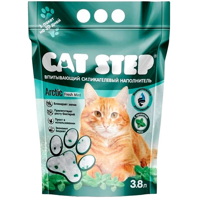 Изображение товара Наполнитель Cat Step Arctic Fresh Mint силикагелевый для кошачьих туалетов, 3.8л
