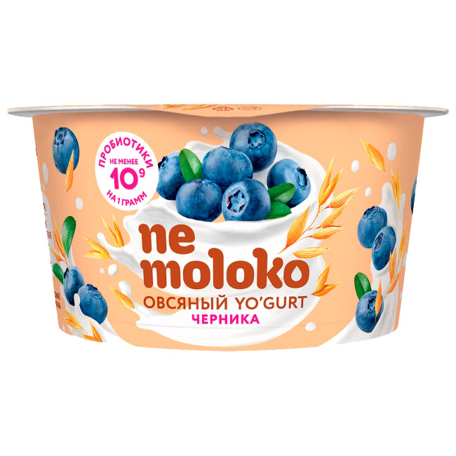 Изображение товара Продукт овсяный Nemoloko Yogurt черника обогащённый для детского питания, 130г