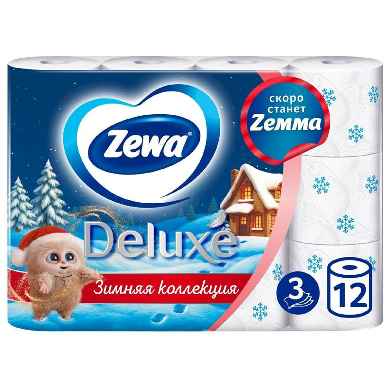 Изображение товара Туалетная бумага Zewa Deluxe 3 слоя, 12 рулонов, белая