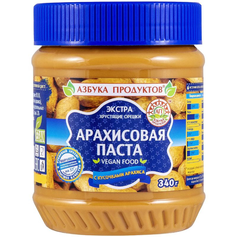 Изображение товара Арахисовая паста Азбука Продуктов Экстра с кусочками 340г натуральный продукт