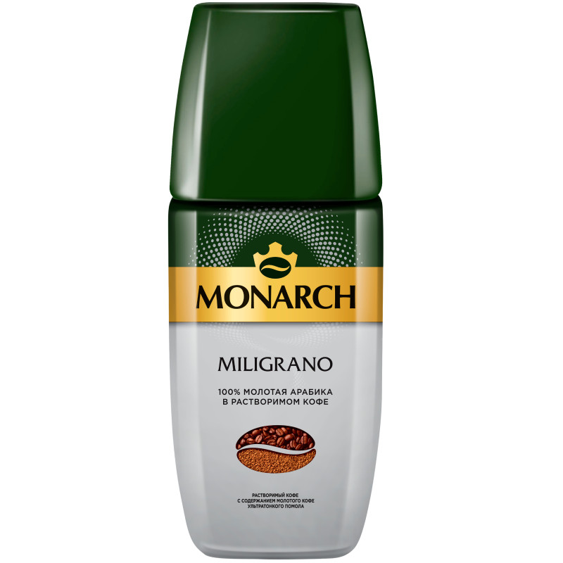 Изображение товара Кофе Monarch Miligrano натуральный растворимый c добавлением жареного молотого, 160г