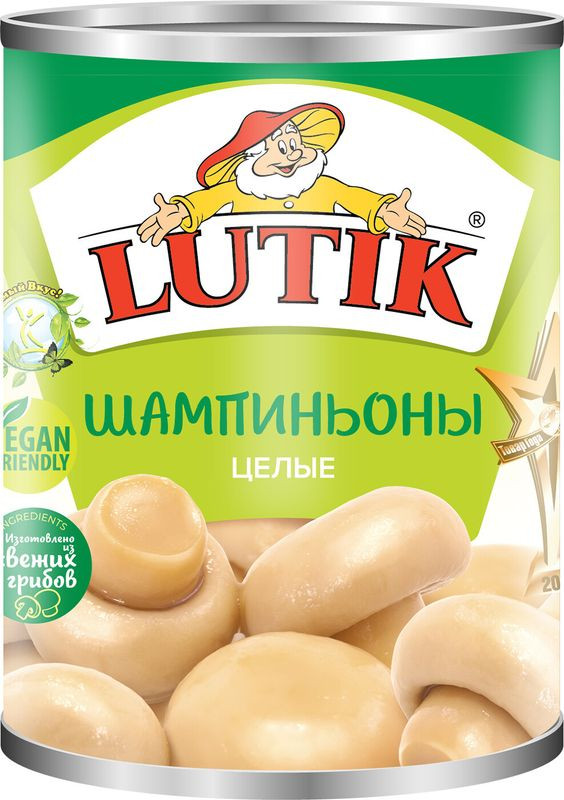 Изображение товара Шампиньоны целые Lutik 400г маринованные в заливке