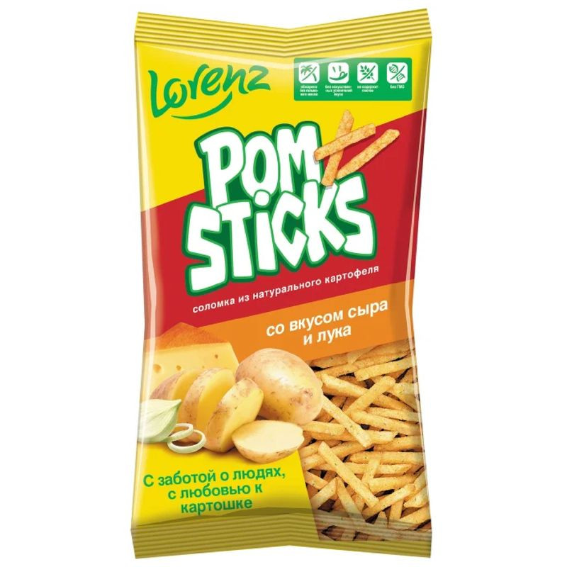 Изображение товара Чипсы Pomsticks картофельные соломкой со вкусом сыра и лука 100г