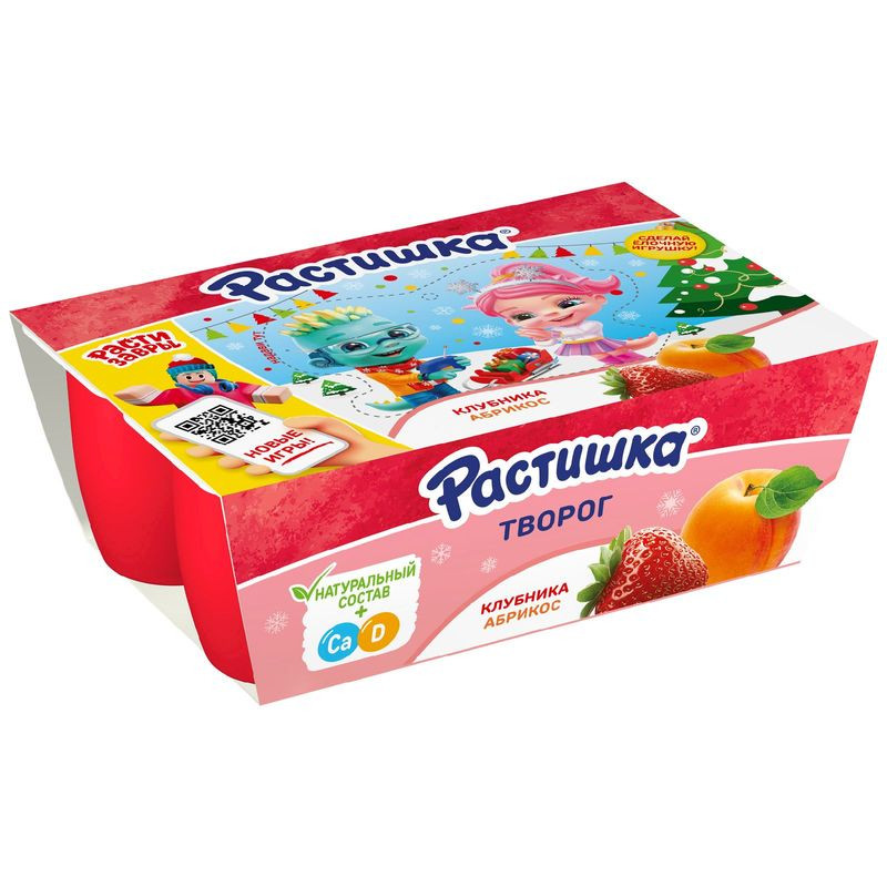 Изображение товара Творог Растишка клубника-абрикос 3.5% 6х45г для детей от 3 месяцев