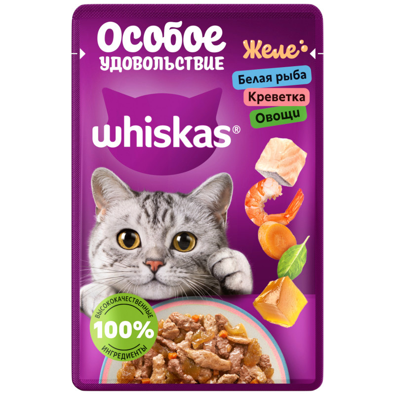 Изображение товара Корм Whiskas Особое удовольствие белая рыба-креветки-овощи, 75г