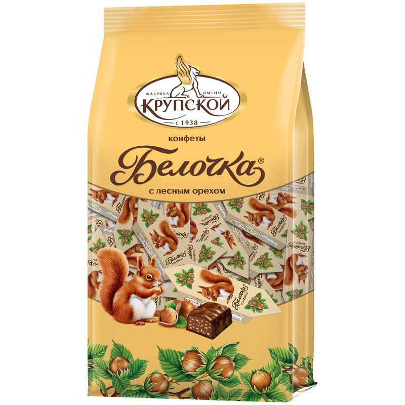 Изображение товара Конфеты шоколадные Белочка с орехами в пакете 200г вкусное лакомство