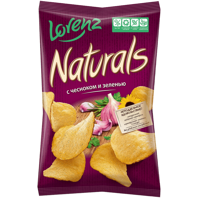 Изображение товара Чипсы картофельные Lorenz Naturals со вкусом чеснока и зелени, 100г