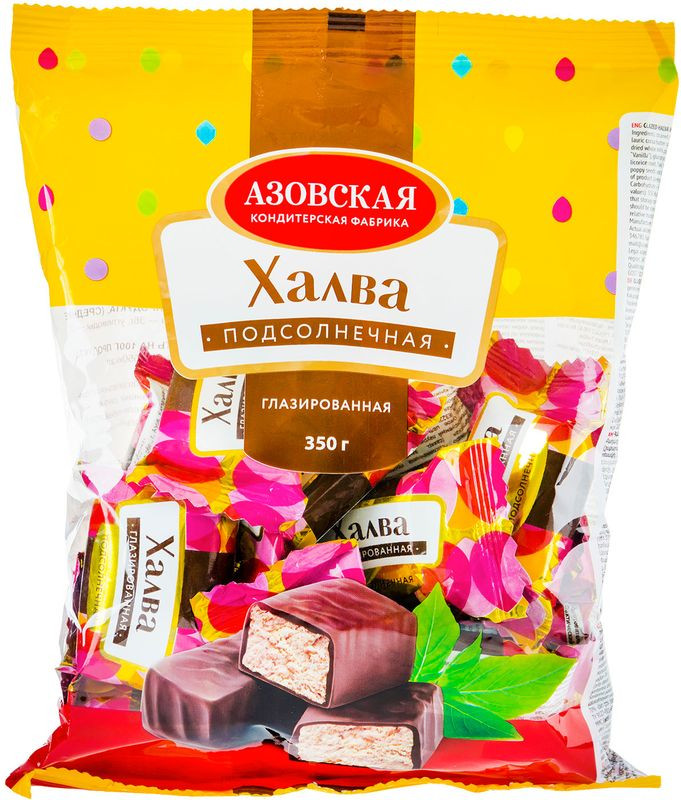 Изображение товара Халва Азовская КФ подсолнечная глазированная 350г - ореховая и вкусная восточная сладость