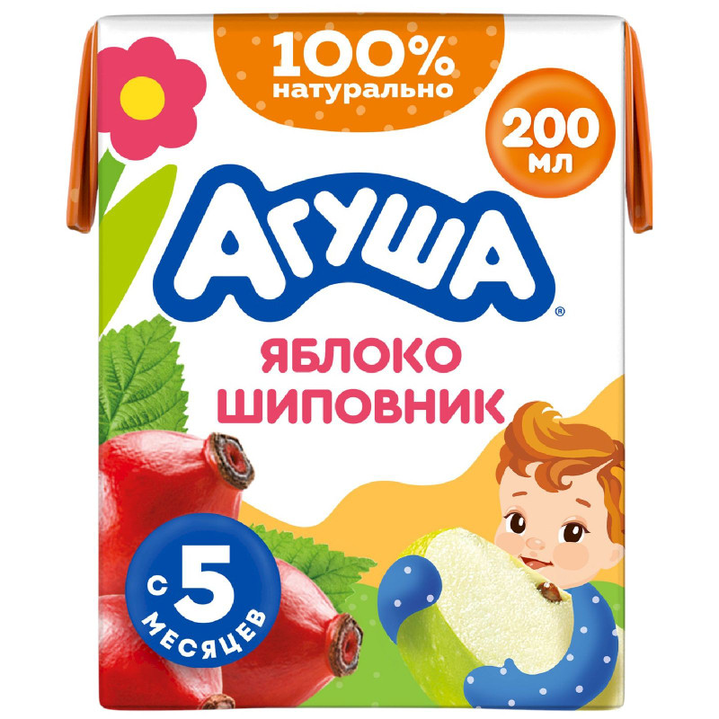Изображение товара Сок детский Агуша Яблоко-Шиповник осветленный с 5 месяцев, 200мл