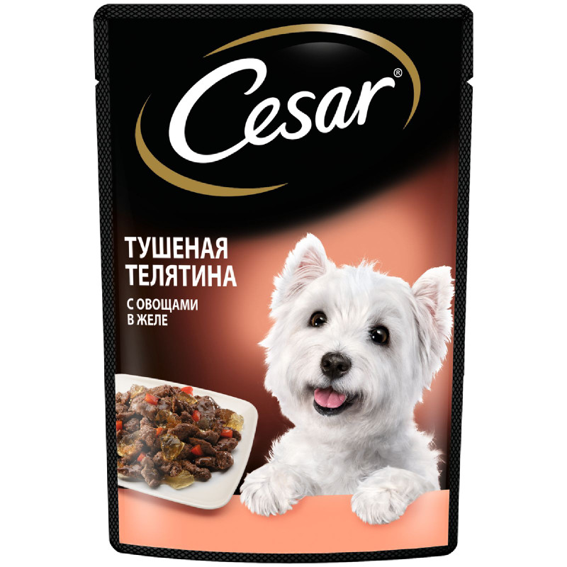 Изображение товара Влажный корм Cesar для взрослых собак с тушеной телятиной и овощами в желе, 85г