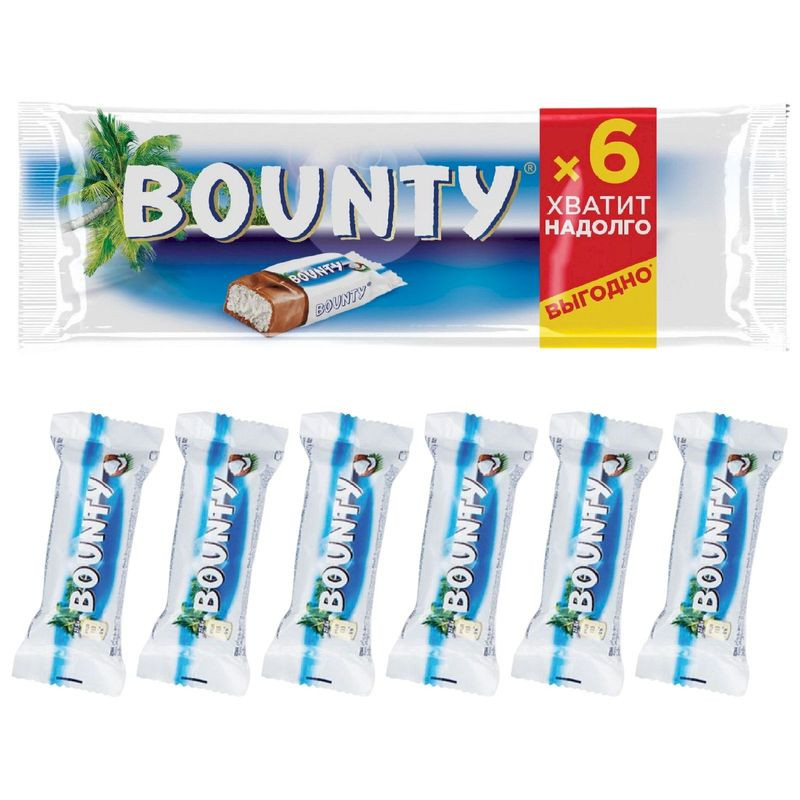 Изображение товара Батончик Bounty шоколадный с кокосовой начинкой 6х27,5г