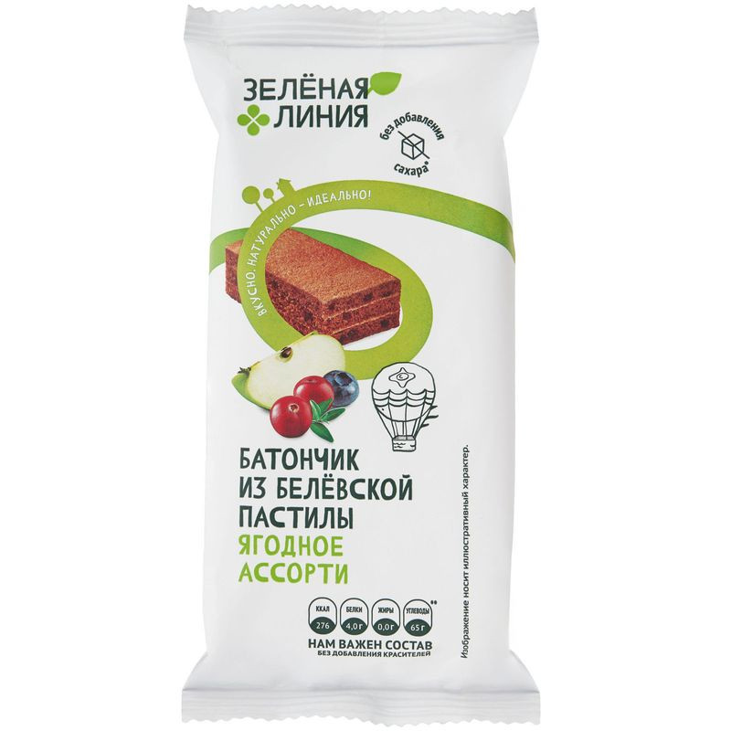 Изображение товара Батончик Ягодное Ассорти из белёвской пастилы без сахара 35г Зелёная Линия