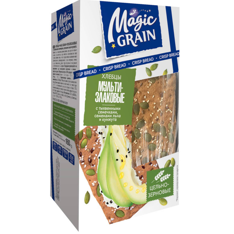 Изображение товара Хлебцы Magic Grain мультизлаковые тыквенные семечки-семена льна-кунжут, 160г