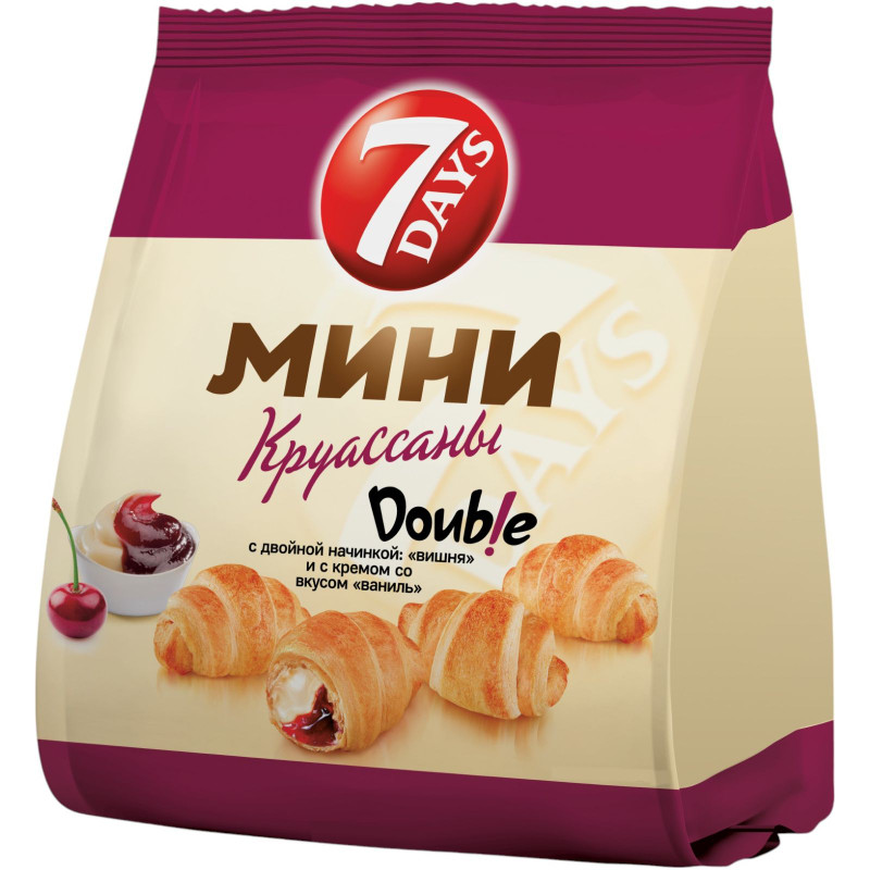 Изображение товара Круассаны 7Days мини с двойной начинкой Вишня и с кремом со вкусом Ваниль, 265г