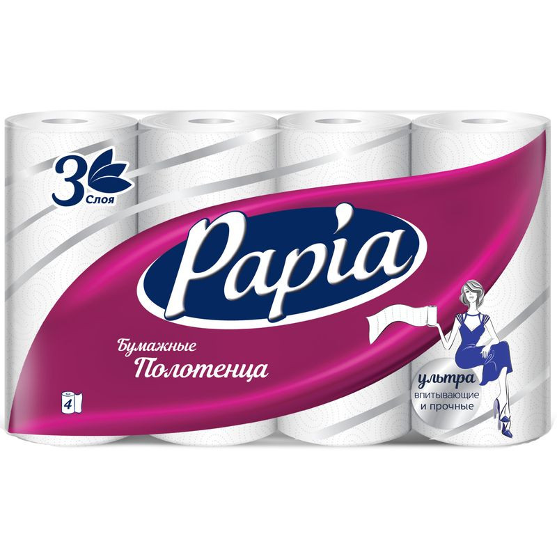 Изображение товара Плотные бумажные полотенца Papia 3 слоя 4 шт высокая впитываемость