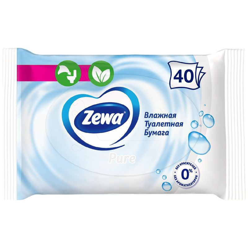 Изображение товара Влажная туалетная бумага Zewa Pure 40 салфеток для гигиены и ухода