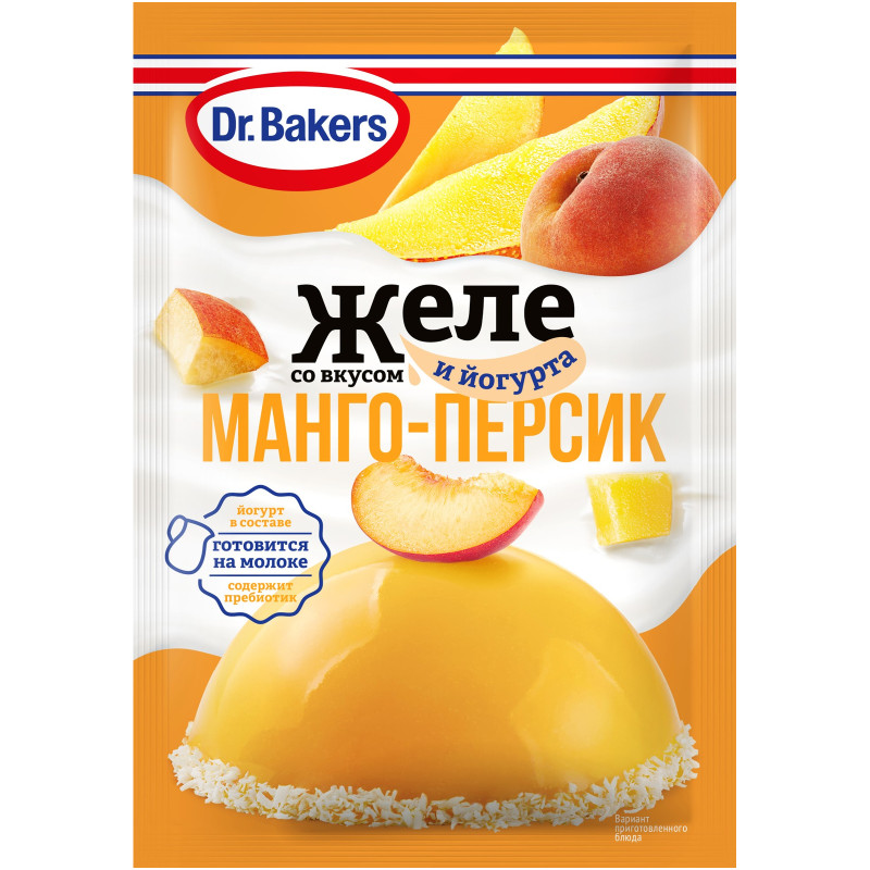 Изображение товара Желе Dr.Bakers сухое со вкусом манго-персик и йогурта, 33г