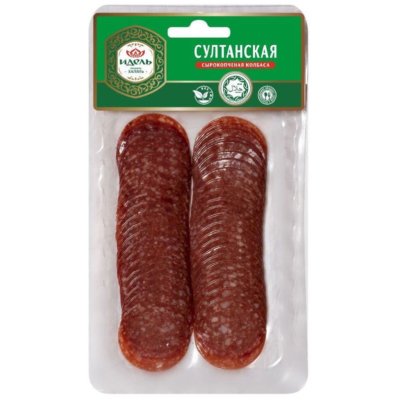 Изображение товара Колбаса из мяса цыпленка и говядины Идель Султанская сырокопченая 80г