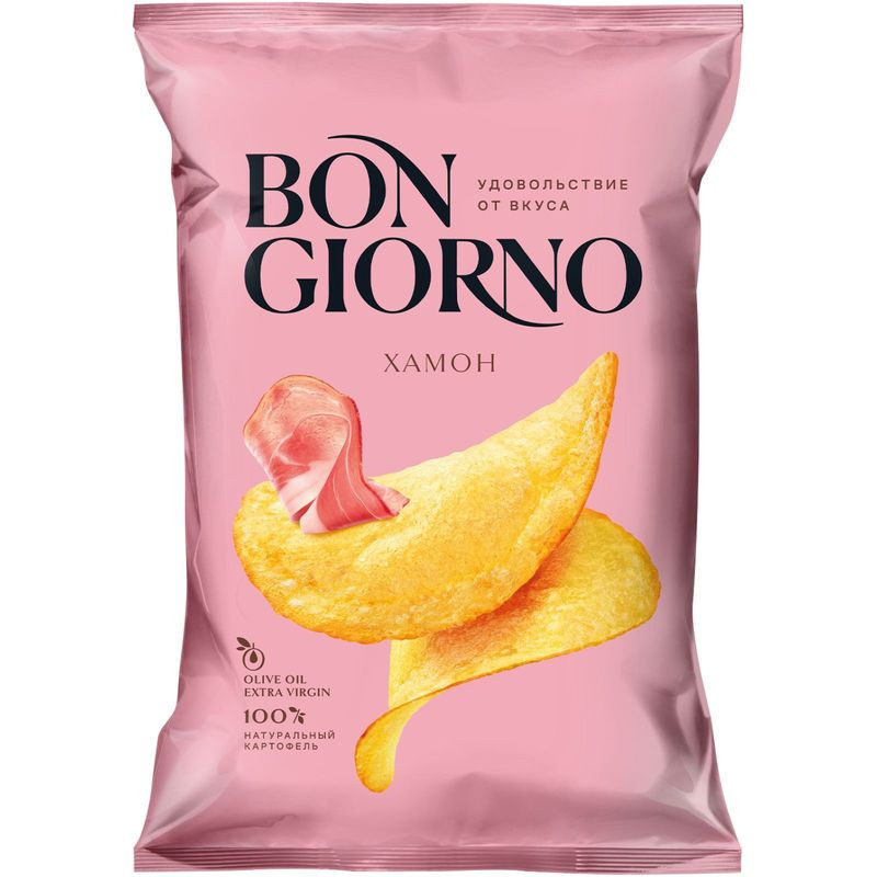 Изображение товара Чипсы Bon Giorno картофельные со вкусом Хамон 80г натуральный состав Россия