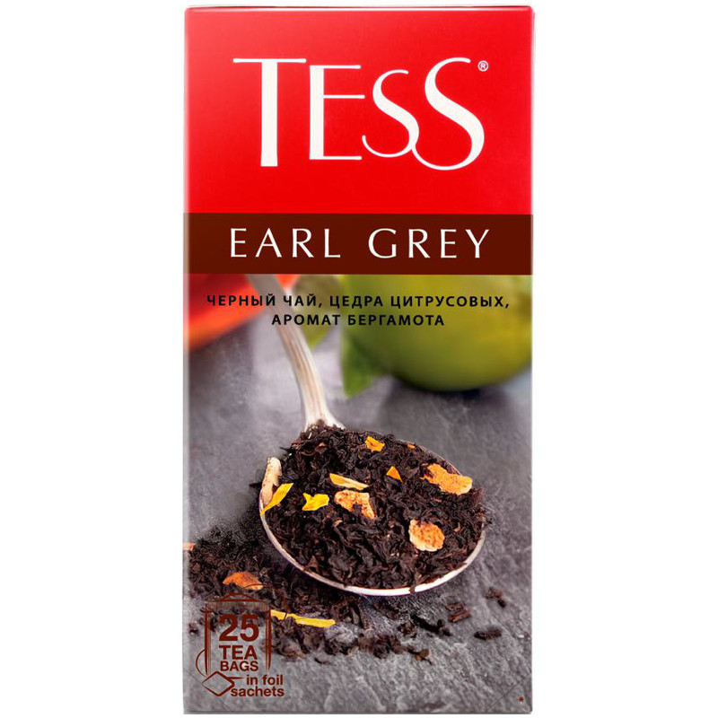 Изображение товара Чай Tess Эрл Грей чёрный байховый с ароматом бергамота в пакетиках, 25х1.6г