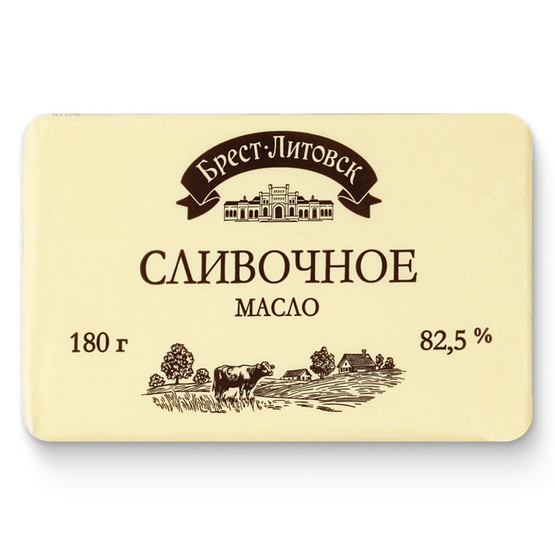 Изображение товара Масло сливочное Брест-Литовск высшее сорт 82.5% 180г несолёное