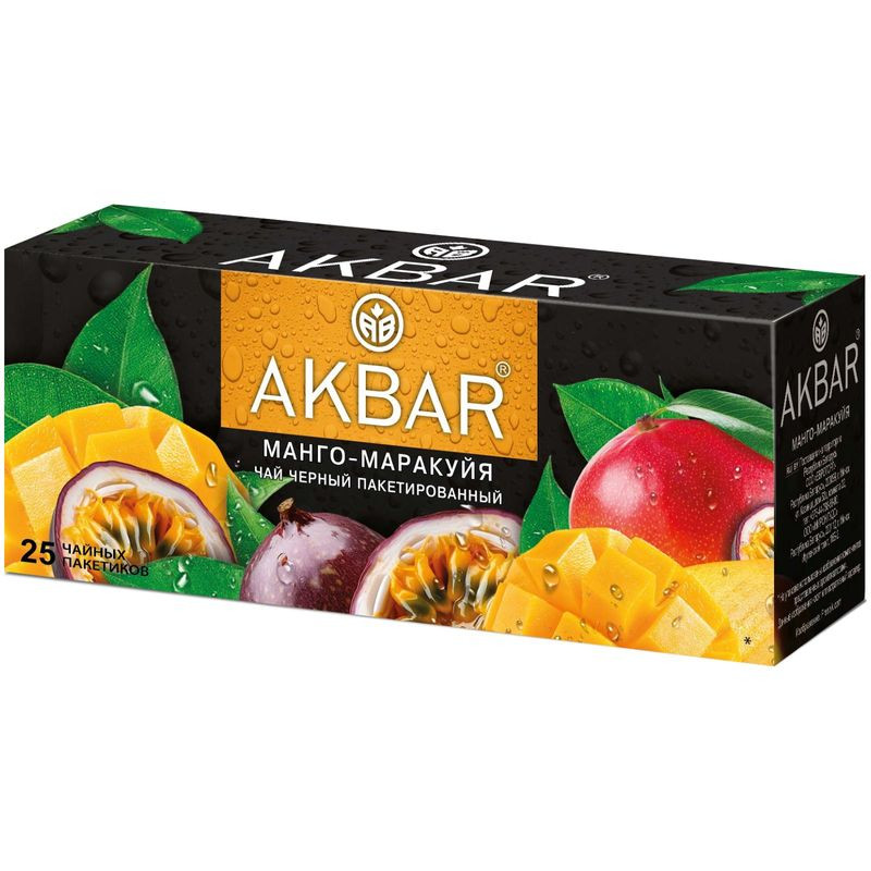 Изображение товара Чай черный ароматизированный Akbar Манго-маракуйя 25х1.5г с натуральными ароматами